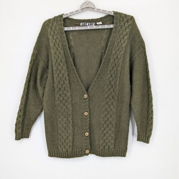 Vintage Knit Knit Fishermen Cardigan Women Size M Button-Up Mohair Blend Fuzzy - Picture 1 of 9
